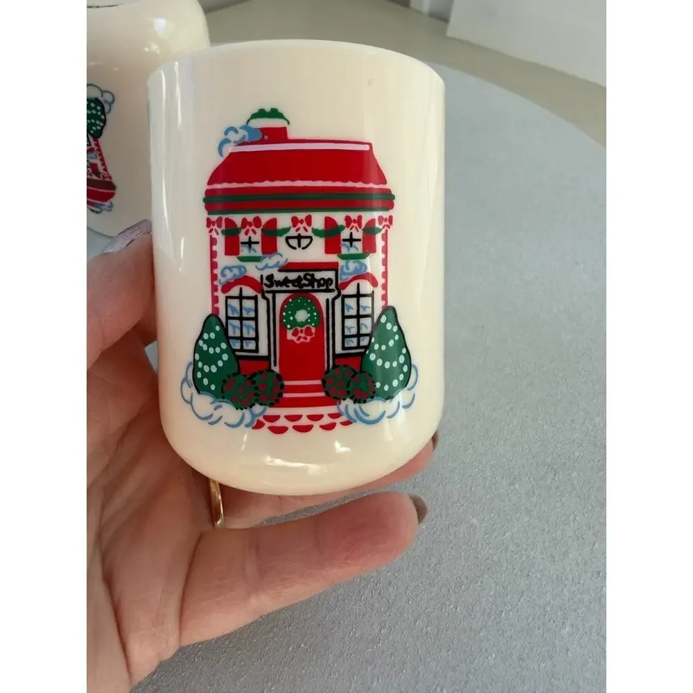 Vintage HOMETOWN CHRISTMAS 3-pc Plastic Bathroom Set Tumbler Soapdish and Holder